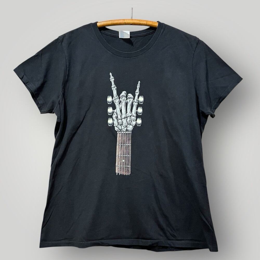 Women’s Tshirt Size Large; Port&Company; Skeleton Guitar Graphic Rocker Goth
